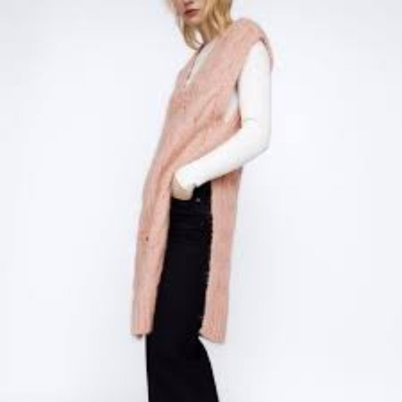 ZARA NWT 💕LONG CABLE KNIT VEST PINK - Picture 7 of 16